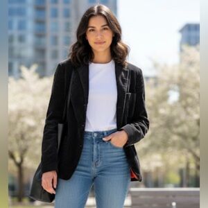 Vintage Women’s Black Corduroy Button Blazer Jacket Pockets, Lined Size ?‎